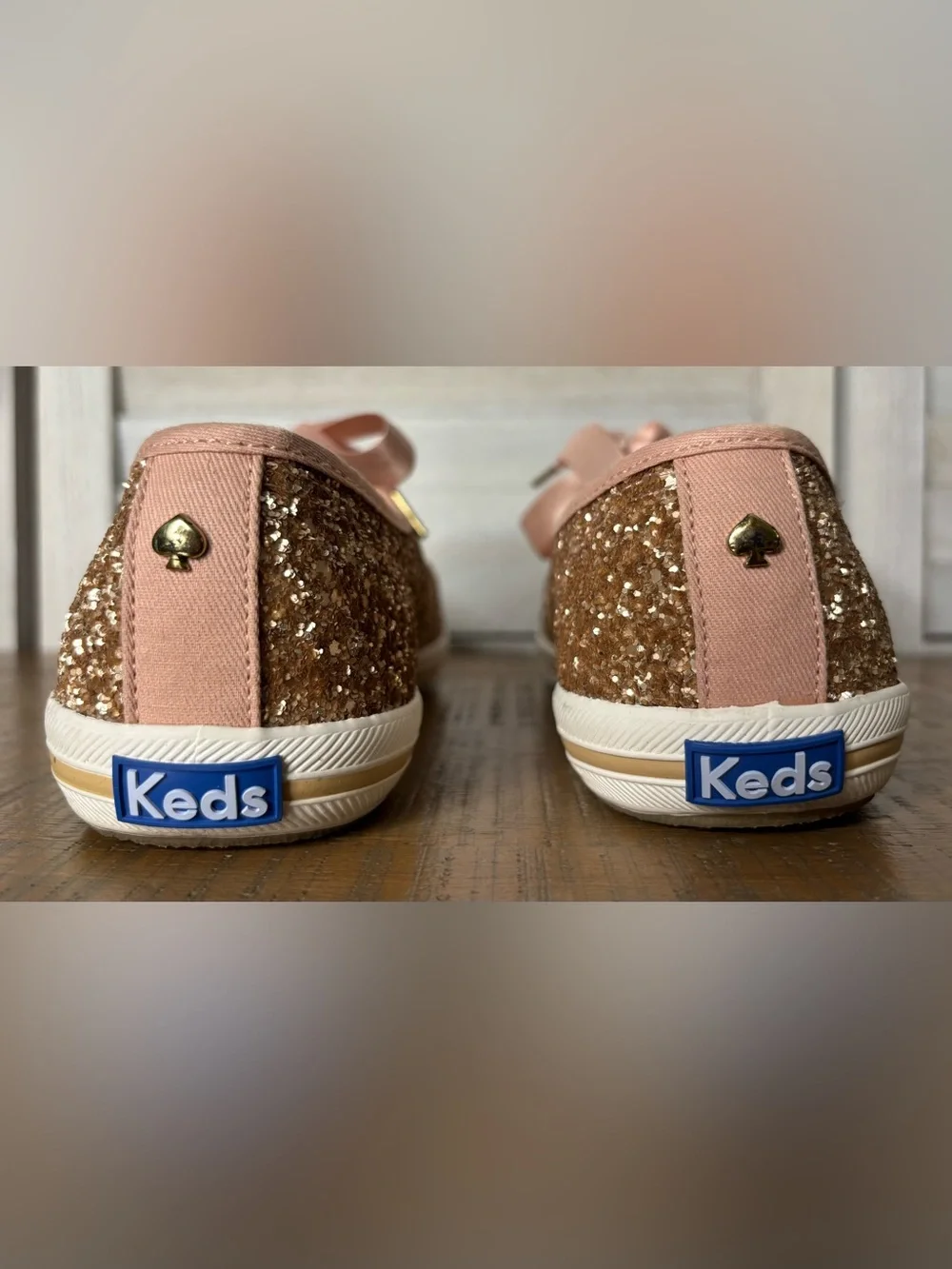 Keds x Kate Spade Champion Rose Gold Glitter Sneakers Box Extra Laces Women’s 7